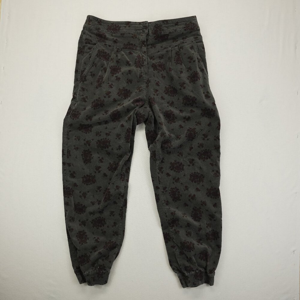 Anthropologie Women's Kalea Jogger Pleated Floral Cotton Velvet Pants M Gray